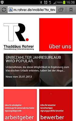 Screenshot der mobilen Website